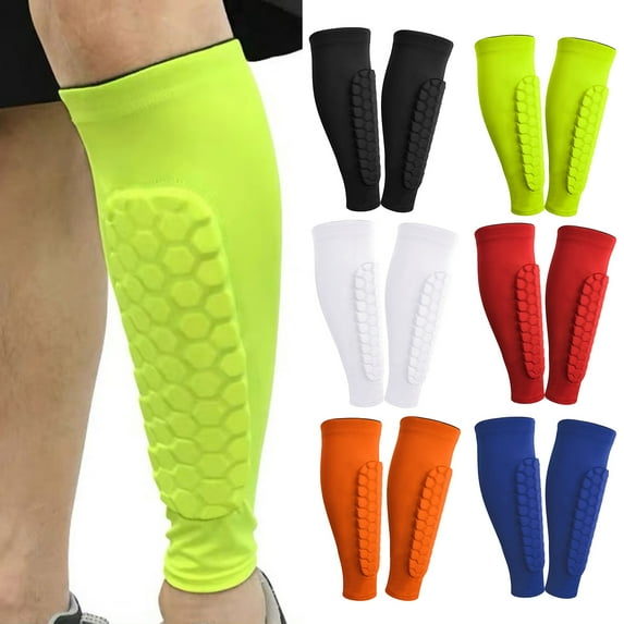 Oiur Soccer Shin Guards for Youth And Adults Calf Compression Sleeve with Honeycomb Pads Sports Protective Equipment for Football Baseball Skiing Hockey,Fluorescent Green