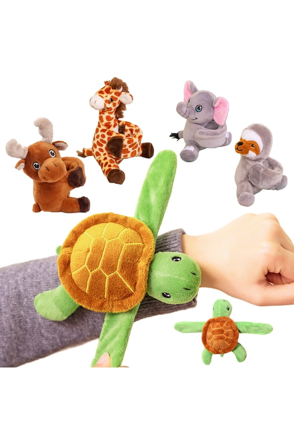 Stuffed Animals Slap Bracelets for Kids Plush Cartoon Giraffe Turtle Koala Elephant Doll Bracelet Wristband Slap Circle Toy for Girls Boys,Tortoise