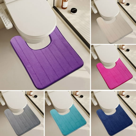 Oiur U-Shaped Floor Mat Wear Resistant Non-Slip Super Water Absorption Easy to Clean Fast Dry Bathroom Toilet Mat,Lake Blue