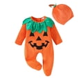 thumbnail image 1 of Oiyii Baby Halloween 2 Piece Set Hooded Pumpkin Footed Romper Holiday Matching Character Hat Pack Baby Outfit,Orange, 1 of 8