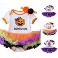 thumbnail image 1 of Oiyii Baby's My First Halloween Pumpkin Graphic Romper Short Sleeve Halloween Bodysuit Halloween Photo Jumpsuit,Gold, 1 of 4