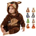 thumbnail image 1 of Oiyii Baby's Shark Character Jumpsuit Long Sleeve Hooded Halloween Romper Daily Onesie,Brown, 1 of 5