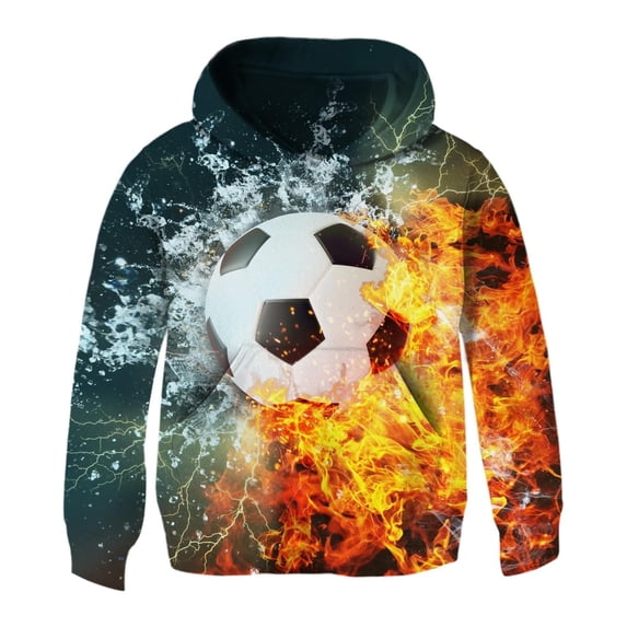 Oiyii Big Boy's Fiery Soccer Graphic Hoodie Long Sleeve Urban Hooded Sweatshirt Pullover Top,OTHER
