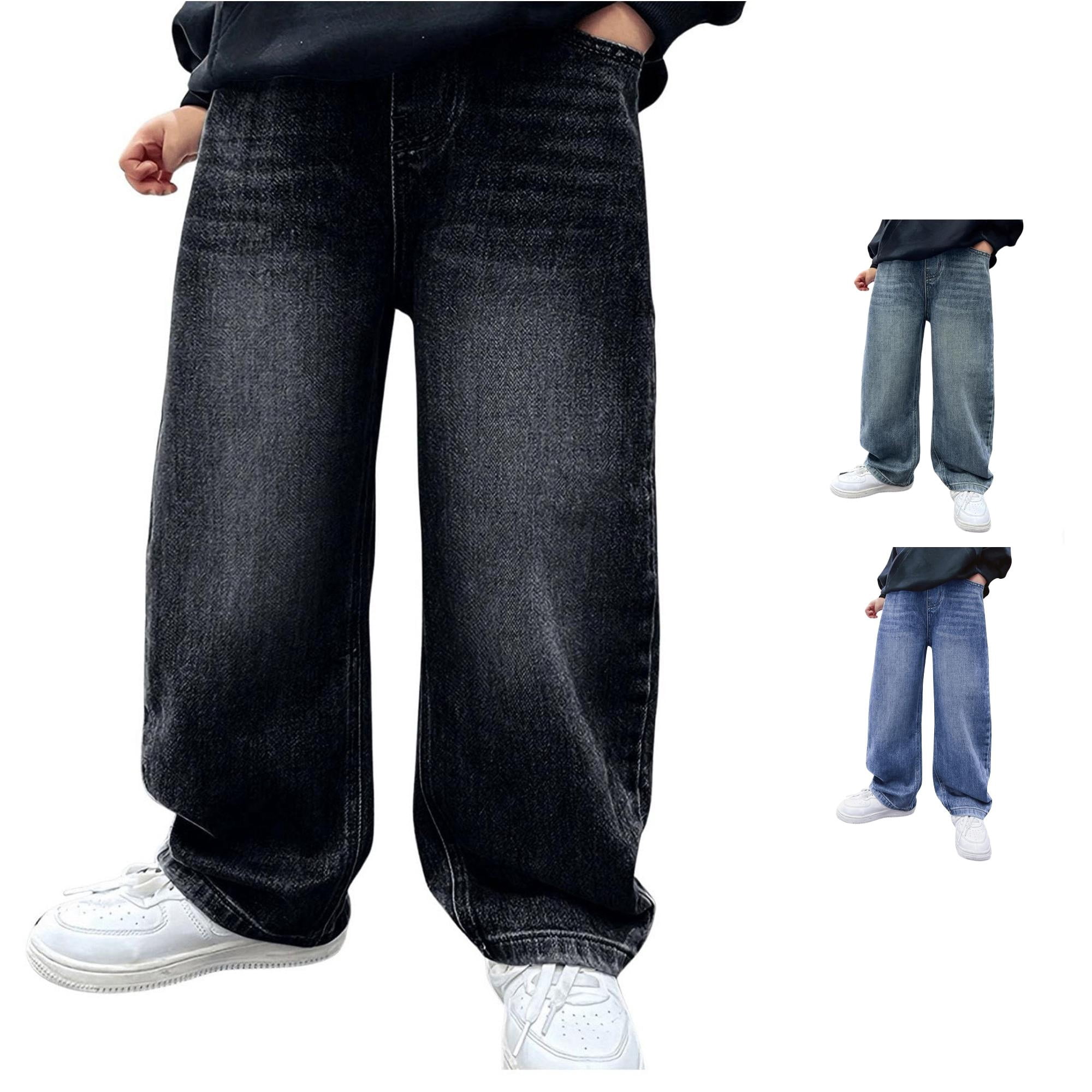Oiyii Big Boy's Relaxed Denim Jeans Solid Wide Leg Trousers Casual ...