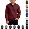 thumbnail image 1 of Oiyii Big Boys' Elbow Patch Half Zip Sweatshirt Solid Long Sleeve Stand Collar Casual Top School Sweatshirts,, 1 of 4