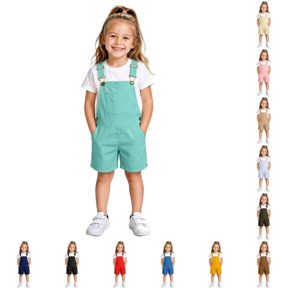 Oiyii Big Girl's Classic Short Overalls Adjustable Strap Pocket Rompers Summer Wear Jumpsuits,Mint Green