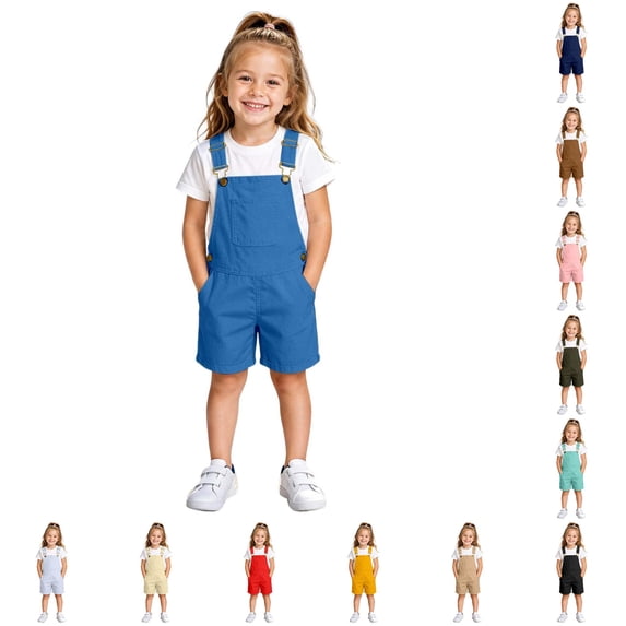 Oiyii Big Girl's Classic Short Overalls Adjustable Strap Pocket Rompers Summer Wear Jumpsuits,Sky Blue