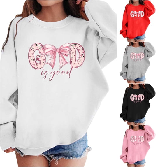 Oiyii Big Girl's Hoodie Sweatshirt Long Sleeve Letter Print Oversized Sweatshirts Casual Pullover Top,White