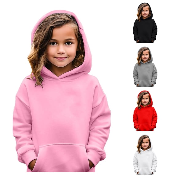 Oiyii Big Girls' Basic Pullover Hoodie Solid Long Sleeve Casual Hooded Sweatshirt Blank Pullover Top,Pink