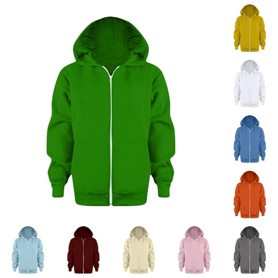 Oiyii Big Girls' Basic Zip Up Hoodie Solid Long Sleeve Hooded Sweatshirt with Pocket Daily Hoodies,Green