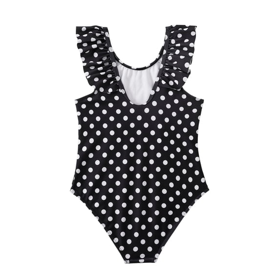 Oiyii Big Girls One-Piece Swimsuit Polka Dots Ruffle Crewneck Quick Dry Bathing Suit