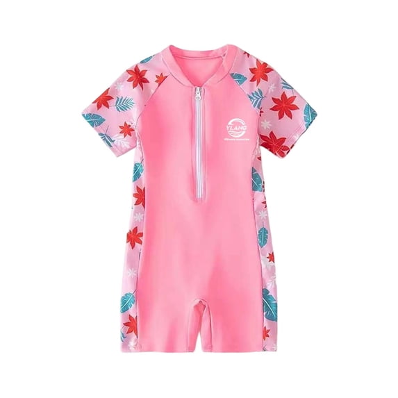 Oiyii Big Girls One Piece Swimsuit Short Sleeve Zipper Flat Corners Training Bathing Suit