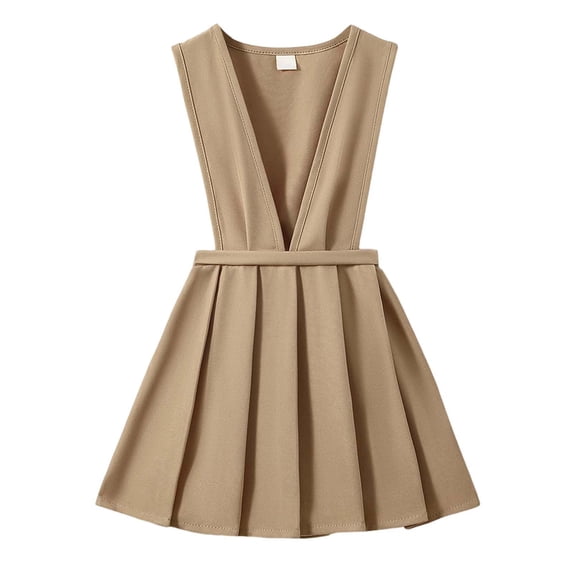Oiyii Big Girls Uniform Dresses Solid Color Deep V-Neckline Pleated Jumper Dress