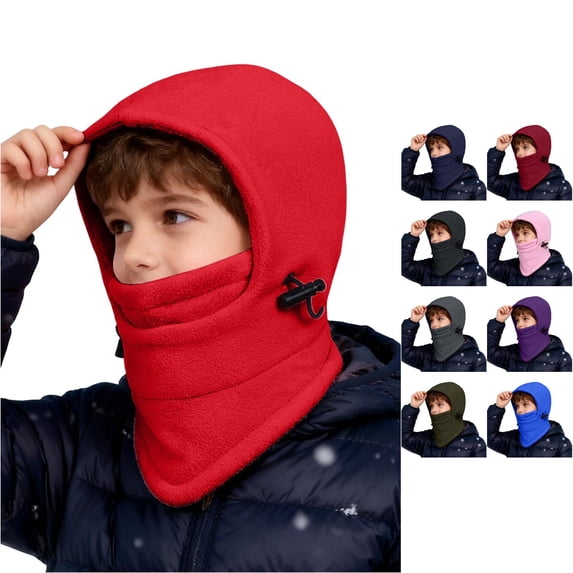 Oiyii Boy's Snug Bomber Hats Adjustable‑Pull‑Tab Beanies, Red