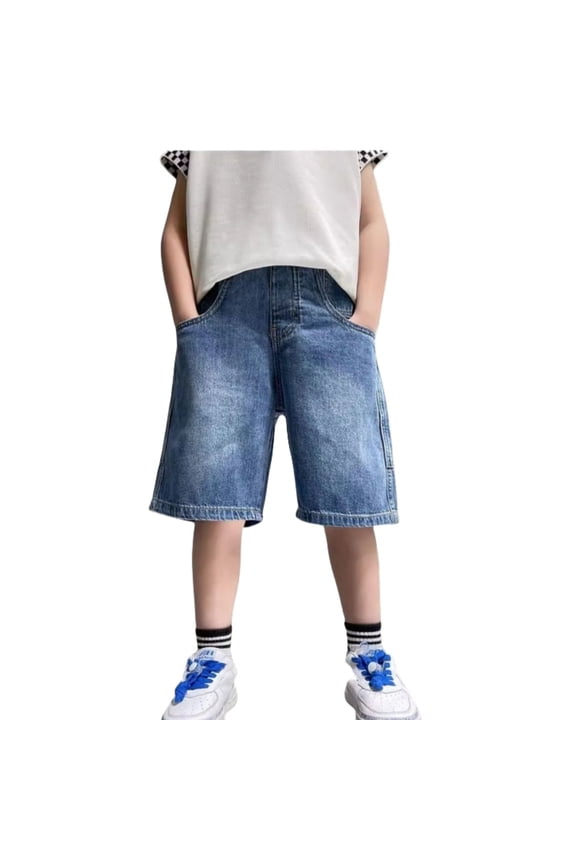 Boys Baggy Straight Denim Shorts Casual Elastic Waist Jean Shorts Jorts, Sizes 3-14