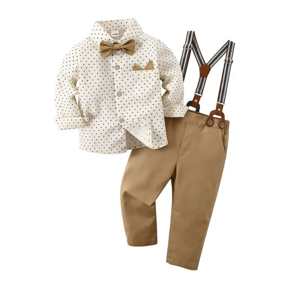 Oiyii Boys Formal Long Sleeve Dress Shirt Pants Vest Bowtie Outfits for Party, Sizes 0-6