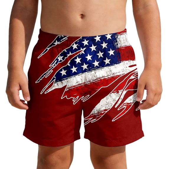 Oiyii Boys Independence Day Beach Shorts 4Th of July Breathable Swim Trunks, Sizes 3-14