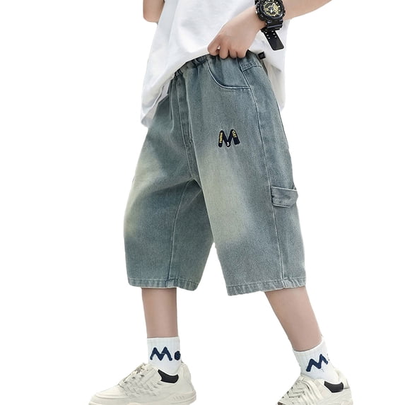 Oiyii Boys Pull On Baggy Denim Shorts Summer Lightweight Jean Shorts Casual Jorts, Sizes 4-14
