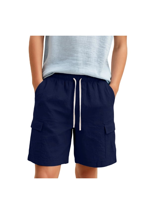 Boys Shorts Pull On Solid Elastic Waist Five Point Pants with Pockets, Sizes 5-16Y