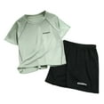 thumbnail image 1 of Oiyii Boys Sports Outfits Mesh Short Sleeve Tee Shorts Sets Quick Dry Tracksuit Set, Sizes 18M-14Y, 1 of 3