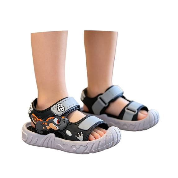 Oiyii Boys Summer Beach Sandals Dinosaur Print Soft Sole Lightweight Hook Loop Athletic Sandal
