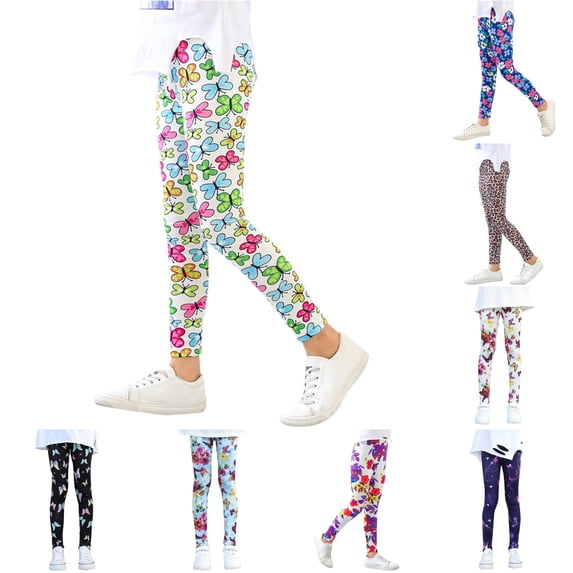 Oiyii Butterfly Printed Leggings for Toddler Girl Stretchy Casual Pants Daily Active Bottoms,Green