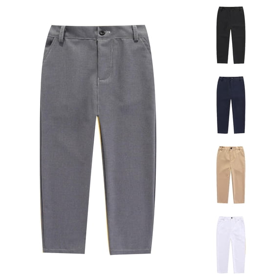 Oiyii Button Waist Straight Leg Trousers for Boy Solid Formal Dress Pants School Uniform Slacks,Grey