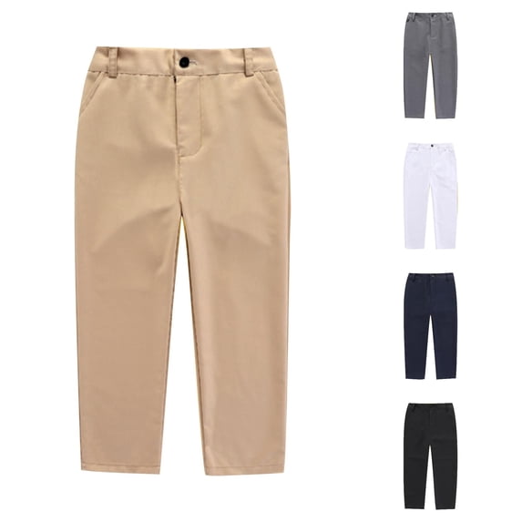 Oiyii Button Waist Straight Leg Trousers for Boy Solid Formal Dress Pants School Uniform Slacks,Khaki