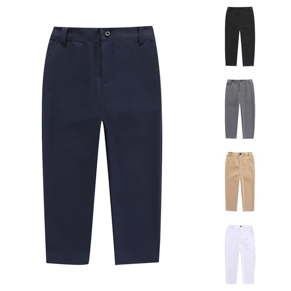Oiyii Button Waist Straight Leg Trousers for Boy Solid Formal Dress Pants School Uniform Slacks,Navy