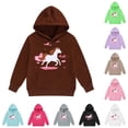 thumbnail image 1 of Oiyii Cartoon White Pony Horse Print Hoodie for Toddler Girls Long Sleeve Cute Kids Hoodie Sweatshirt Pullover Top,Brown, 1 of 4