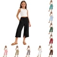 thumbnail image 1 of Oiyii Drawstring Waist Capri Pants for Toddler Girls Solid Wide Leg Casual Trousers Beach Wear Bottoms,Black, 1 of 6