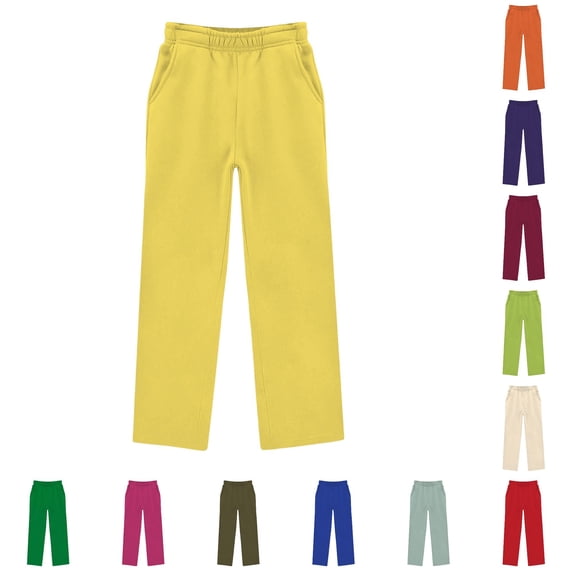 Oiyii Elastic Waist Straight Leg Pants for Tween Boys Solid Relaxed Trousers Daily Casual Bottoms,Light Yellow