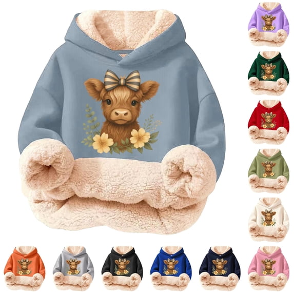 Oiyii Floral Highland Cow Print Hoodie for Girls Long Sleeve Weekend Hoodie Sweatshirt Pullover Top,Light Blue