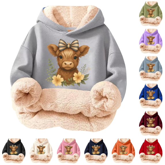 Oiyii Floral Highland Cow Print Hoodie for Toddler Girls Long Sleeve Weekend Hoodie Sweatshirt Pullover Top,GY1