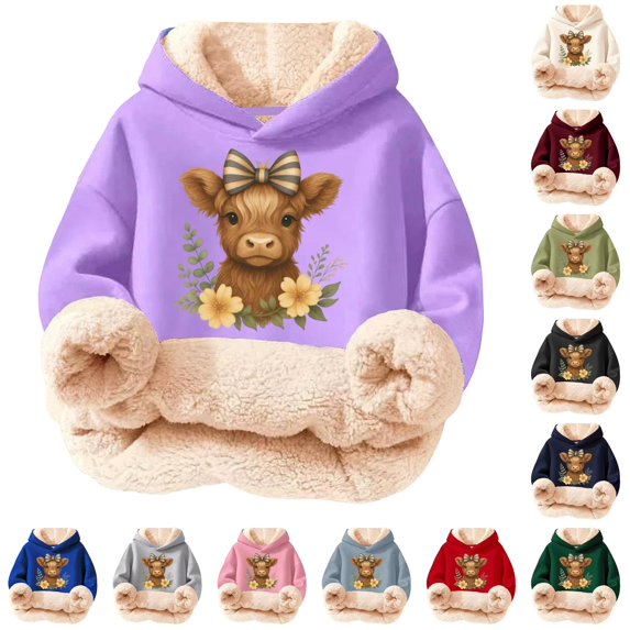 Oiyii Floral Highland Cow Print Hoodie for Toddler Girls Long Sleeve Weekend Hoodie Sweatshirt Pullover Top,Purple
