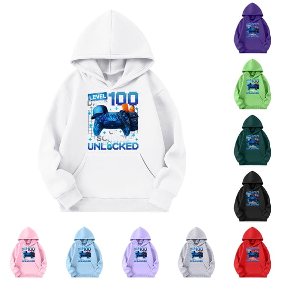 Oiyii Gamer 100 Days Print Hoodie for Toddler Boys Long Sleeve Casual Hoodie Sweatshirt Pullover Top,White
