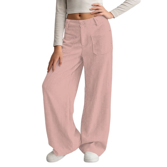 Oiyii Girl's Corduroy Wide Leg Pants Mid Rise Straight Pants Casual Trousers, Sizes 5-14