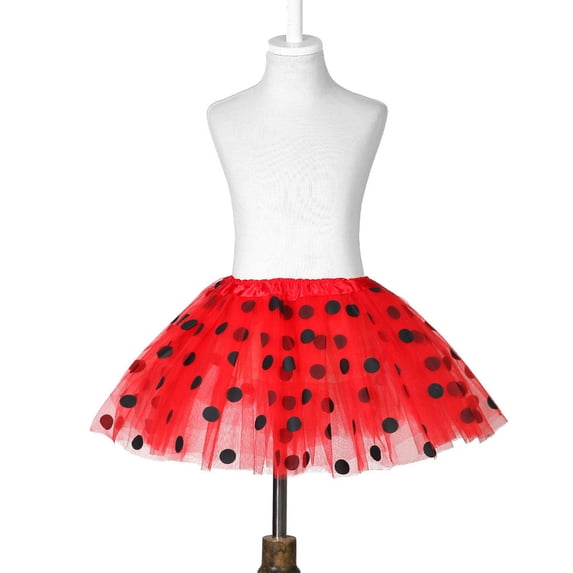 Oiyii Girls Ballet Skirts Polka Dots Print Elastic Waist Tutu Mesh Short Skirt