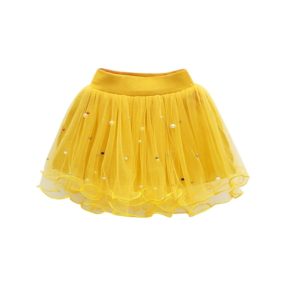 Oiyii Girls Mesh Skirts Nailed Beads Elastic Waist Layered Tutu Skirt, Sizes 1-14Y