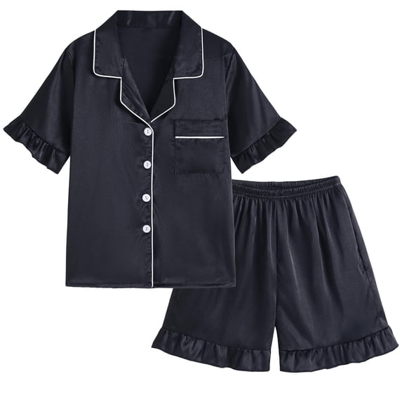 Oiyii Girls Outfits Sleepwear Set Solid Short Sleeve Top Shorts Loungewear, Sizes 3-4