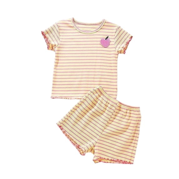 Oiyii Girls Outfits Summer Flower Striped Short Sleeve T-Shirt and Shorts Set, Sizes 1-10