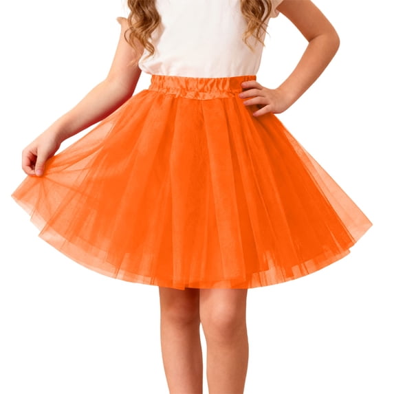 Oiyii Girls Party Tutu Skirts Solid Color High Elastic Waist Layered Mesh Skirt