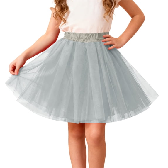 Oiyii Girls Party Tutu Skirts Solid Color High Elastic Waist Layered Mesh Skirt
