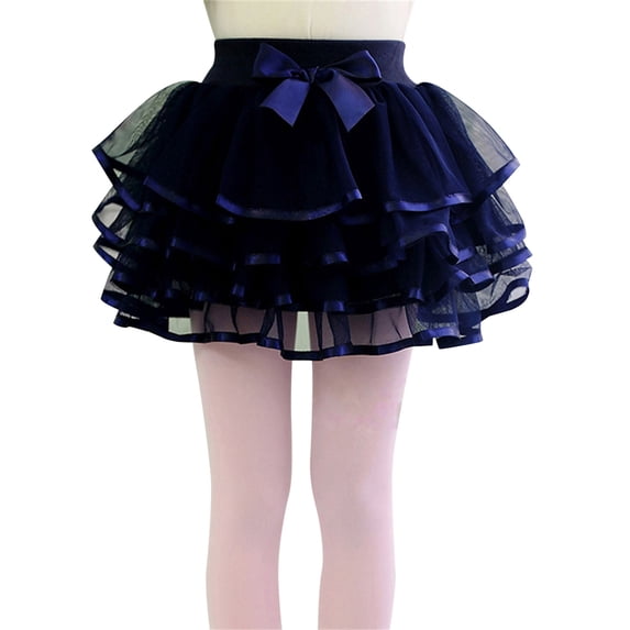 Oiyii Girls Solid Color Skirts Summer Bow Elastic Waist Short Layered Tutu Skirt, Sizes 12M-10Y