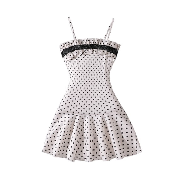 Oiyii Girls Summer Dresses Retro Polka Dots Bodycon Ruffle Dress, Sizes 7-12Y