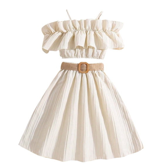 Oiyii Girls Summer Outfit Sets Ruffles Camisole Belt A-Line Skirt Set, Sizes 7-12