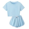 thumbnail image 1 of Oiyii Girls Summer Sports Outfits Short Sleeve Tee Shorts Set Lightweight Clothes Sets, 1 of 4