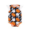 thumbnail image 1 of Oiyii Halloween Ghost Pumpkin Print Baby Romper Sleeveless Lace Ruffle Bodysuit Jumpsuit,Multicolour, 1 of 6