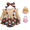 thumbnail image 1 of Oiyii Halloween Ghost Pumpkin Print Romper for Baby Newborn Girls Ruffle Suspender Skirt Bodysuit Infant Jumpsuit,Beige, 1 of 8