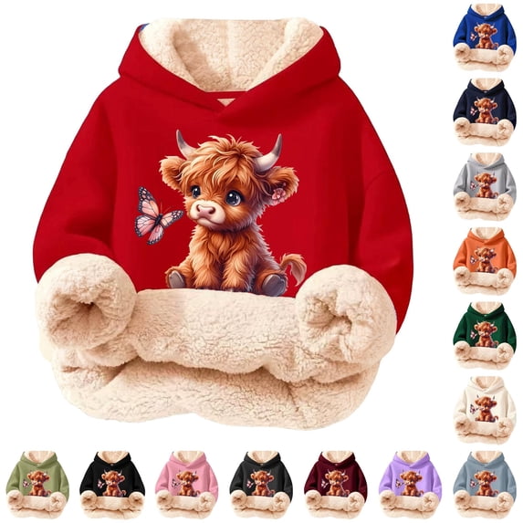 Oiyii Highland Cow Butterfly Print Hoodie for Girls Long Sleeve Casual Hoodie Sweatshirt Pullover Top,RD1